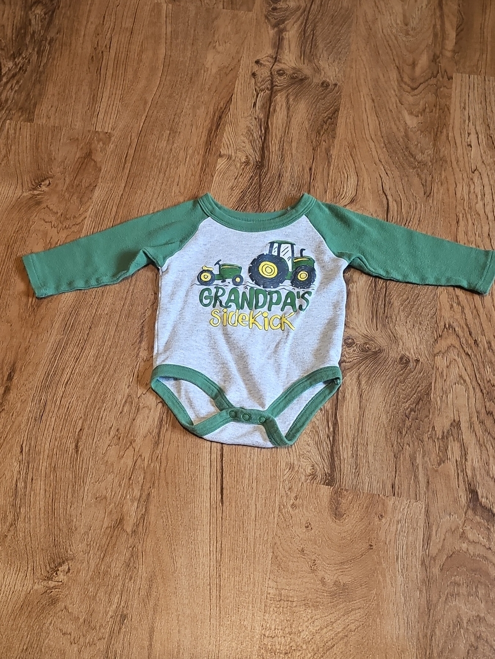 John Deere Grandpa's Sidekick Green Raglan Baby One-Piece